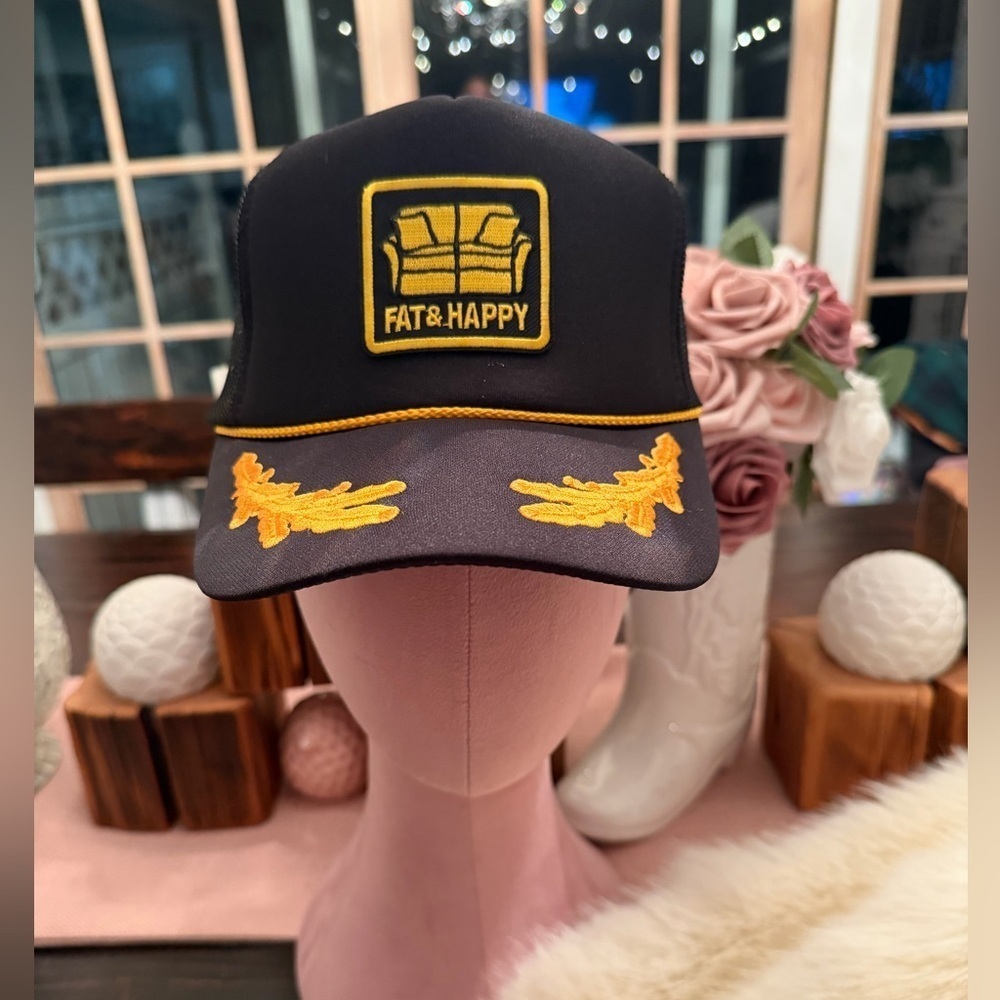 NWT Custom Made Fat & Happy Black and Yellow Otto Trucker Hat